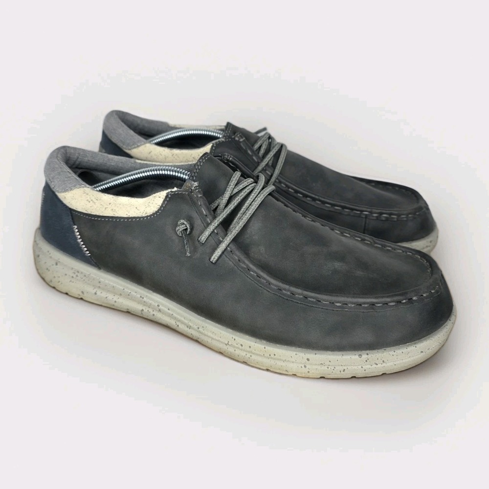 HEY DUDE SHOES Paul - Grey Men's Size 11 Craft Leather Gray/Blue